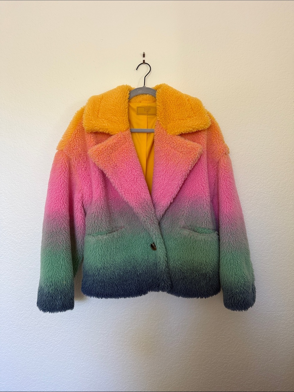 Blank NYC Marisol Ombré Multicolor Teddy Jacket - Yellow, Pink, Green, Blue